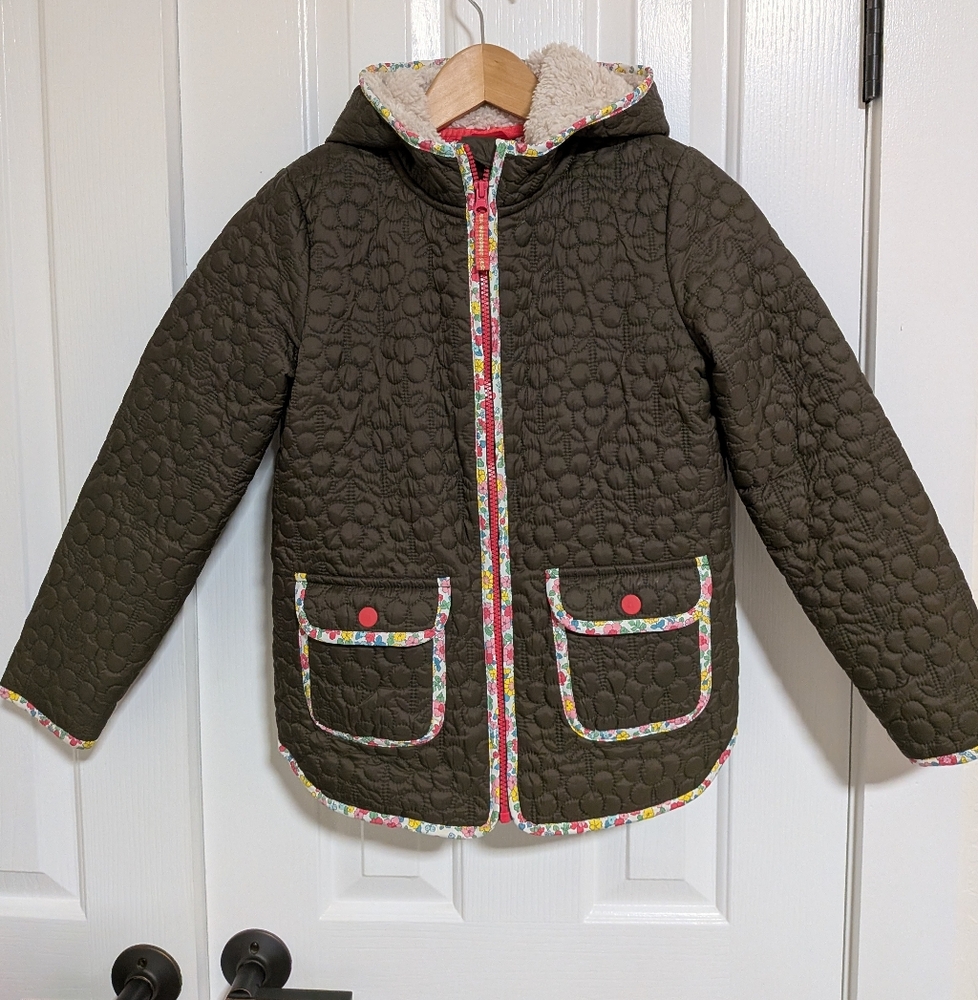Boden Kids Quilted Jacket with Floral Trim